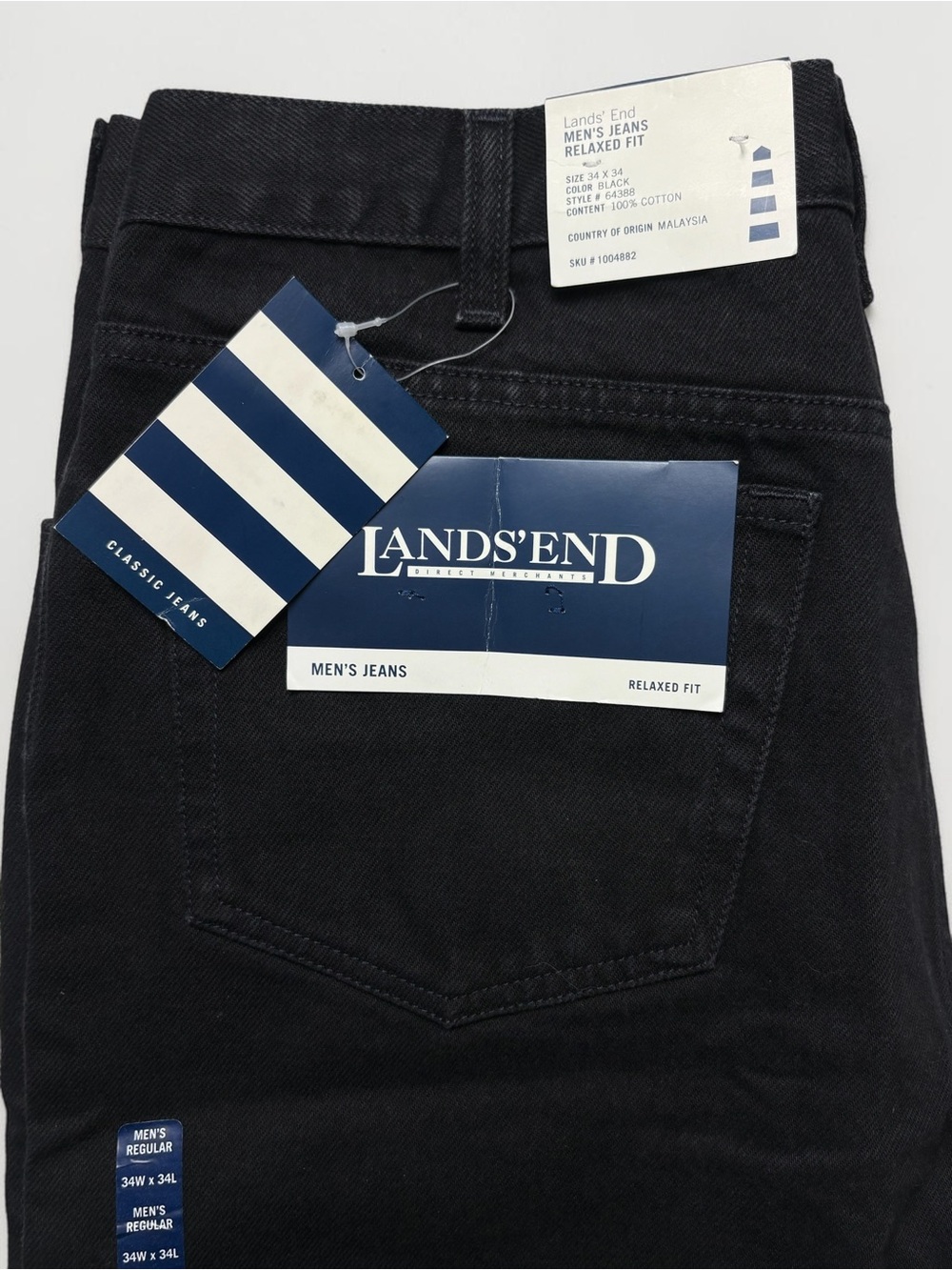 NWT VTG 90s Lands End Relaxed Fit Black Jeans 34x34 Deadstock - Picture 12 of 12